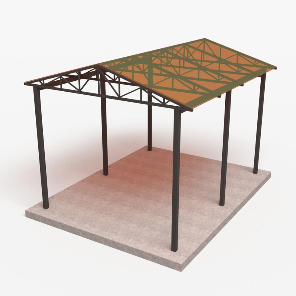 Модели навесов. Навес для автомобиля двухскатный. Навес двухскатный металлический под КФХ. Фермы из профильной трубы 80 80.